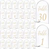 30 cartes de table imprimées en acrylique en forme d'arche ; Décorations de fête transparentes vierges à faire soi-même, panneaux de table de mariage, emballage en boîte ZUPAI-02