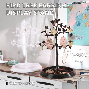 Expositor de Joyería en Forma de Árbol de Plástico con Diseño de Pájaro, Soporte para Pendientes, Collares y Anillos con Bandeja de Almacenamiento para el Hogar o Tienda - Product Image 2
