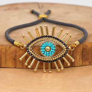 Go2boho — Bracelet mauvais œil pour femme, bijoux d'amitié avec corde noire, plaqué or, perles ethniques Miyuki, nouvelle collection <span class=keywords><strong>2022</strong></span> - Product Image 1