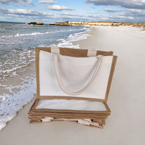 حقيبة حمل كبيرة من الخيش بمقبض طويل 38*27*14 حقيبة هدايا جوت مناسبة لوصيفة العروس والتسوق بنفسك للزفاف - Product Image 3