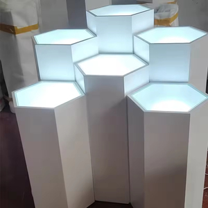 Modern Commercial Boutique <strong>Display</strong> Case Wooden <strong>Lacquered</strong> MDF Hexagonal Exhibition Stand Luminous Light Glass <strong>Table</strong> for Museums - Product Image 1