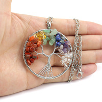 Vente chaude Pierre Naturelle Arbre de Vie Chakra Améthyste Rose Quart À La Main Fil Ficelle Pierres Précieuses Pendentif Collier Bijoux Femmes