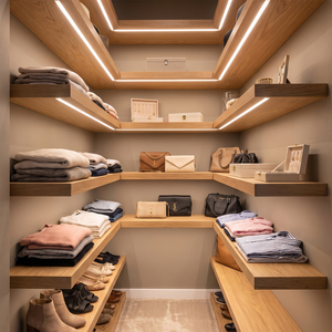 Estantes Flotantes de Madera Personalizados con Luces LED Debajo, Estantes de Almacenamiento para Esquinas, Muebles de Cocina con Certificación CE, SAA, RoHS y RCM - Product Image 5