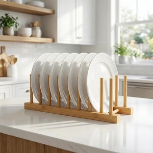 Holder Vertical Drainer <b>Plate</b> Organizer Bamboo Dish <b>Racks</b> <b>Plate</b> Stand for Cabinet Stand Drainer Storage Holder Organizer - Product Image 1