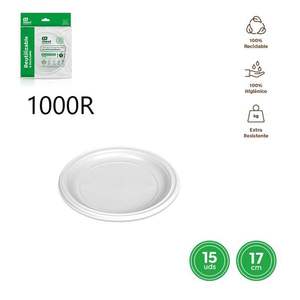 Platos y Tazones Desechables de Plástico PP Redondos Blancos de 17CM, Reutilizables, PLATO LLANO 1000R, en Rojo - Product Image 1