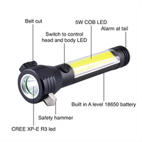Lampe torche LED de sécurité automobile étanche en ABS, rechargeable par USB, haute luminosité, avec marteau brise-vitre et alarme sonore SOS/clignotante – Vente en gros