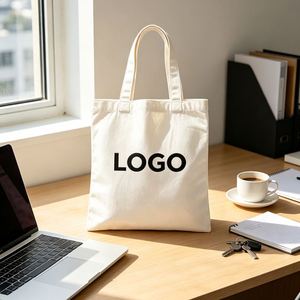 Sac fourre-tout léger en toile de coton recyclé, personnalisable avec logo, sac à main portable pour le bureau, les trajets quotidiens, mode féminine - Product Image 2