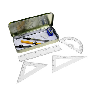 Becol bán buôn trường la bàn Divider Toán Học công cụ cụ văn phòng phẩm hình học Set 9 miếng toán học hình học Kit Set với hộp thiếc - Product Image 6
