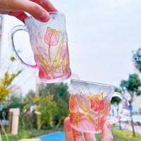 Style japonais peint à la main Rose tasse cristal verre Glacier eau thé lait tasse à café Couple cadeau