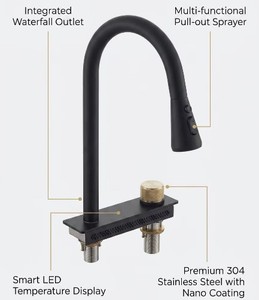 Robinet de <span class=keywords><strong>cuisine</strong></span> intelligent cascade noir mat en acier inoxydable 304 avec douchette extractible pour la maison, l'hôtel, vente en gros, projets OEM ODM - Product Image 2