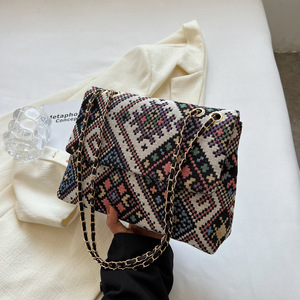 กระเป๋าสะพายไหล่ของผู้หญิงกระเป๋าถือผ้าใบสายโซ่สำหรับ I-0580 - Product Image 3