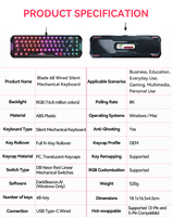 Teclado Mecánico DarkBeacon Blade de 68 Teclas, Cableado, Retroiluminación RGB, Silencioso, Interruptores DB Neon Rojos, Intercambiables en Caliente, USB-C, Programable, Resistente a Derrames