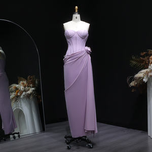 シャロンはSF042ドバイストラップレスラベンダープロムドレス、レーススリーブレスプリーツフロア丈フォーマルイブニングドレス、在庫なしと言いました。 - Product Image 2