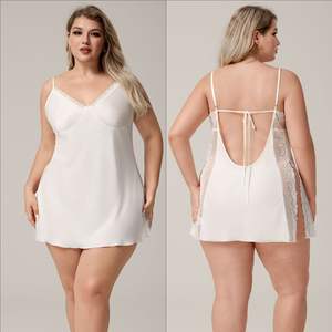 Camisón de Seda y Satén para Mujer, Talla Grande, con Encaje, Diseño Nuevo, Estilo Simple, Sexy, Ropa de Dormir, Largo hasta la Rodilla, Suave - Product Image 2