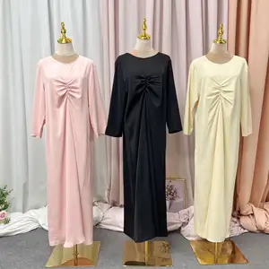 Gamis Abaya Turkey Dubai Polos Dua Potong, Gaun Panjang Pakaian Muslim Ramdan Busana Muslim untuk Wanita