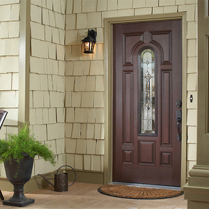 <span class=keywords><strong>Porte</strong></span> d'entrée battante en bois massif de chêne peint de style ancien avec ornement métallique pour la façade de la maison - Product Image 5