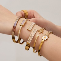Ensemble de bracelets en acier inoxydable avec zircons cubiques, bracelet géométrique minimaliste avec pierres colorées, bijoux superposables pour femme, pour le quotidien et les soirées
