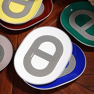 Assiettes à dessert minimalistes de style coréen, couleur unie, style occidental, style japonais, vaisselle ovale de luxe léger pour les repas d'hôtel - Product Image 2