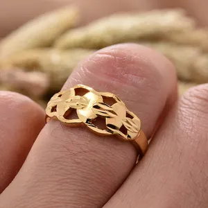 Gold Color Copper Rings For Women Men Dubai Gold Color Ring Arab Nigeria Rings Wedding Designer Flower Jewelry