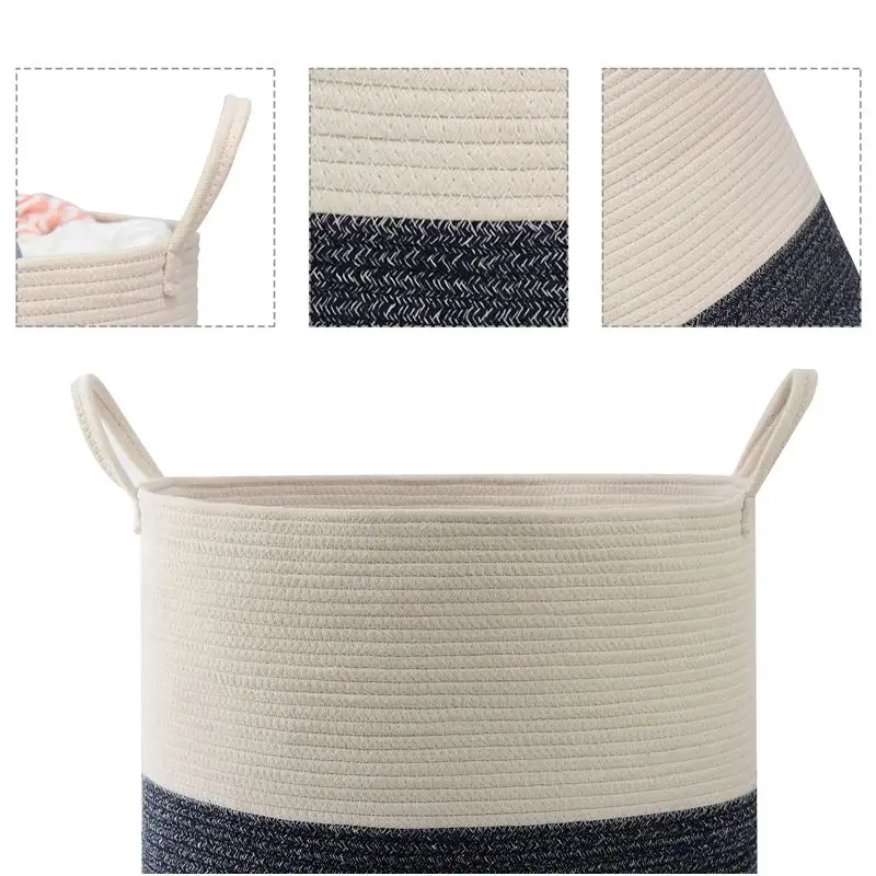 Best Seller seagrass weaving laundry basket large portable rope cotton woven storage basket for clothing made in Vietnam