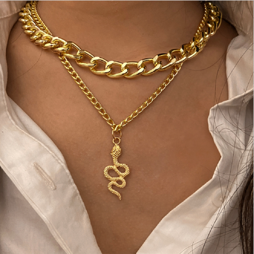 Collana Girocollo Con Ciondolo Serpente A Strati - Gioiello Punk Gotico In Lega Argento Per Donne E Ragazze - Regalo Originale Compleanno, San Valentino