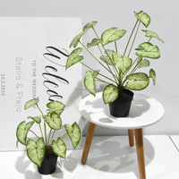 Bonsaï artificiel en soie, feuilles de Syngonium Papillon Vert, Tannia, Arrowleaf, Oreille d'Éléphant, Taro, 40 cm, centre de table pour mariage et Noël
