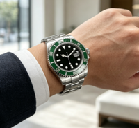 Montre de plongée de luxe pour homme, lunette verte, cadran noir, bracelet en acier inoxydable, étanche, lumineuse, montre-bracelet de style professionnel