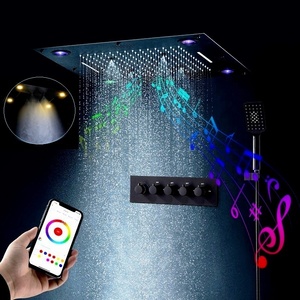 Juego de Ducha Musical Oculto Negro para Baño, Mezclador de Ducha Cuadrado Multifunción con Cabezal de Ducha LED de Masaje, Sistema de Ducha de 24 Pulgadas - Product Image 1