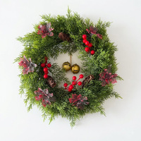 Dekorasi Natal Lintas Negara, Hiasan Pintu Depan Pedesaan Plastik, Karangan Bunga Juniper, Garland Buah Berry Merah, untuk Halaman