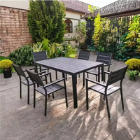 Ensemble table et chaises d'extérieur Lvye, style nordique moderne, en plastique noir et bois, durable, pour hôtel, parc, cour, garantie 3 ans