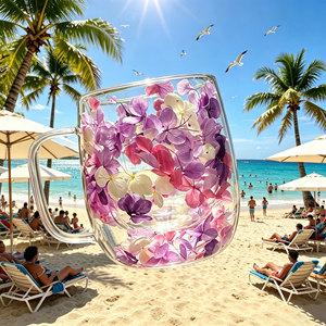 Taza de flores secas en miniatura, taza de café de vidrio de borosilicato de doble pared, regalo creativo para la playa o el hogar - Product Image 3
