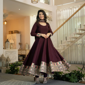 Ethnic Indian Wear Heavy Georgette Embroidery Design Work Long Anarkali Gowns with Fancy Embroidery Work Dupatta Pishwas - Product Image 1