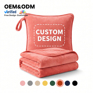 Ensemble couverture et oreiller de voyage <span class=keywords><strong>2</strong></span>-en-1 personnalisable avec logo – Doux, tricoté, portable, confort toutes saisons, cadeau idéal pour avion - Product Image 1