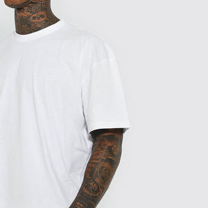 Camiseta Corta de Cuello Redondo Estilo Urbano para Hombre, Tallas Grandes, de Algodón Pesado, Diseño Exclusivo, 100% Algodón, Oversize, Lisa - Product Image 3