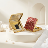 Étui compact de luxe doré vide en cuir carré avec miroir, étui cosmétique brillant en ABS pour palette de fard à joues, vente en gros