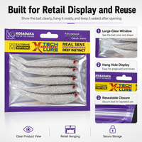 Sacs à appâts pour poissons imprimés sur mesure, emballage de vente au détail transparent durable pour leurres en plastique souple, sacs de rangement refermables
