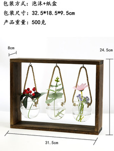 Hot Selling Eco-Friendly Wooden Frame Hanging Transparent Cylinder Glass <b>Flower</b> Pots for Home and Garden <b>Decor</b> - Product Image 3