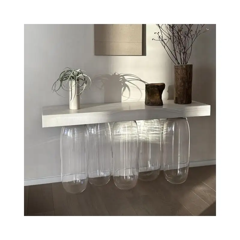 Shihui Aangepast Ontwerp Modern Nordic Woonkamer Meubilair Antieke Rechthoek Lange Tafel Glazen Basis Marmeren Top Console Tafel