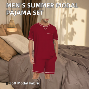Conjunto de Pijama de Verano para Hombre, Cómodo, Transpirable, de Punto, Modal, de Manga Corta, Pantalones Cortos, Casual, Sólido - Product Image 2