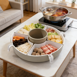 Rotating Compartmentalized Hot Pot Tray With <b>Drain</b> <b>Basket</b> Multifunctional Serving Dish For Home Use Pink White Gray Orange - Product Image 2