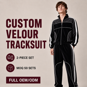 Factory Custom Logo Premium Soft Contrast Panel 2 Piece Sweatsuit <strong>90s</strong> Vintage Streetwear Manufacturer Mens Velour <strong>Tracksuit</strong> - Product Image 1