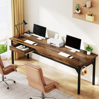 Bureau d'ordinateur extra long pour deux personnes avec 2 tiroirs, table de travail de direction en MDF avec espace pour imprimante, portable et réglable