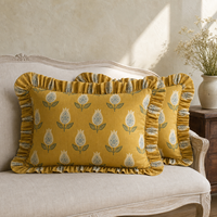 Housse de coussin vintage en coton imprimé floral avec bordure à volants pour canapé de salon