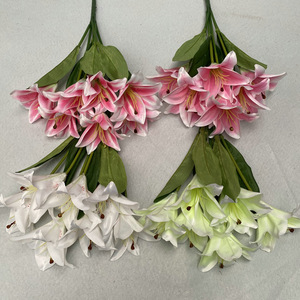 Fleurs artificielles Queyiyi, lys simulés à 6 têtes, petites fleurs en soie à 7 têtes, décoration de mariage et de maison - Product Image 3