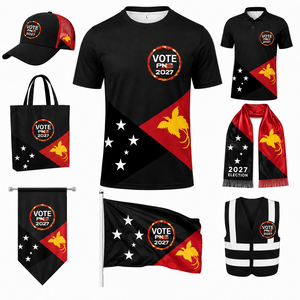 Kit de Campagne Électorale <span class=keywords><strong>PNG</strong></span> Personnalisé 2027, Ensemble Complet de Vêtements et Accessoires Politiques (T-shirt, Casquette, Drapeau, Sac, Écharpe) <span class=keywords><strong>en</strong></span> Gros, Équipement Essentiel pour Supporters - Product Image 1