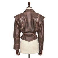 Blouson en peau de mouton véritable pour femme, anti-rides, écologique, avec ceinture, col rabattu, manches longues, court, automne