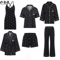 Pyjama de luxe en bambou personnalisé à pois, ensemble deux pièces pour femme, pyjama, robe de chambre, manches courtes et short, vêtements de nuit pour femme