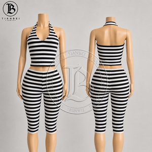 Conjunto de 2 Piezas de Ropa de <span class=keywords><strong>Verano</strong></span> para <span class=keywords><strong>Mujer</strong></span>, Top Corto con Estampado de Lunares Y2K con Logotipo Personalizado y <span class=keywords><strong>Pantalones</strong></span> Capri Plegables, Conjunto de Dos Piezas para Descansar - Product Image 3