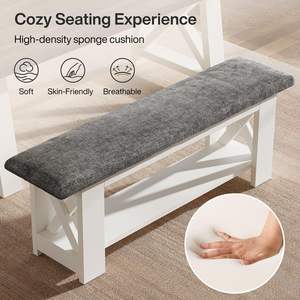 Banco Tapizado Estilo Rústico Tribesigns <span class=keywords><strong>de</strong></span> 47 Pulgadas, Otomana para <span class=keywords><strong>Pie</strong></span> <span class=keywords><strong>de</strong></span> <span class=keywords><strong>Cama</strong></span> con Asiento Acolchado y Estante <span class=keywords><strong>de</strong></span> Almacenamiento, Blanco Gris - Product Image 2