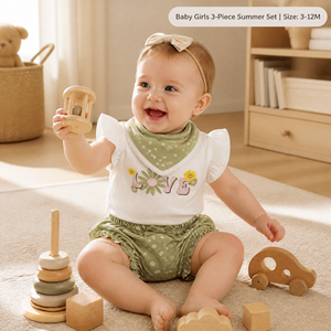 XIANGLIANG Set di <span class=keywords><strong>Abbigliamento</strong></span> Personalizzato per Neonata, Body con Margherite, Culotte e Bavaglino, Set 3 Pezzi 3-12M, Basso MOQ OEM - Product Image 1